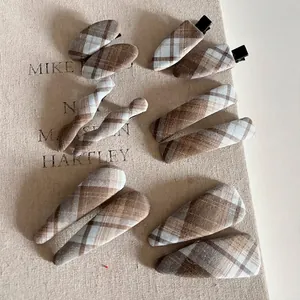 Vintage Checkered Fabric Wrapped Duckbill Hair Clips British Style Blue Coffee Plaid Barrettes For Women Hair Accessories