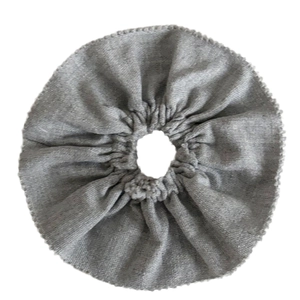Gray textured oversized scrunchie made of premium suit fabric with stylish pleated design