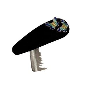 Vintage velvet hair clip featuring blue butterfly accents and droplet-shaped BB clip