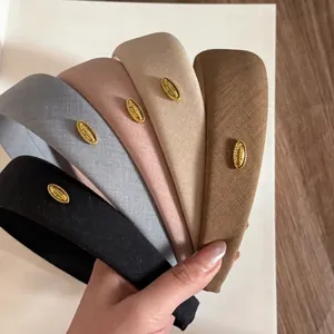 Elegant wide fabric headband set for women with refined gold metal buckle in 5 colors