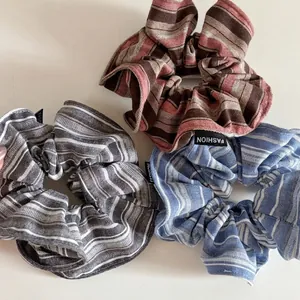 Vintage Striped Fabric Scrunchie Ruffle Edge Large Hair Tie For Women Girls Fashion Daily Hair Accessories Hair Rope