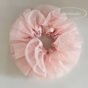 Handmade Pink Beige Lace Mesh Hair Scrunchies Ballet Style Princess Elastic Ponytail Holder Fashion Hair Accessories Women