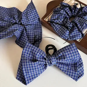 Ensemble de Chouchous à Nœud en Tissu pour Femmes Élastiques à Cheveux à Carreaux Pince à Cheveux Accessoires Faits à la Main