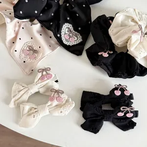 Scrunchies in Pizzo Con Ricamo a Ciliegia Pois Cuore Fiocco Fermagli per Capelli da Donna Fatti a Mano Dolce Gioielli