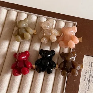 Lot de six barrettes ours mignonnes en diverses couleurs avec motifs marbrés