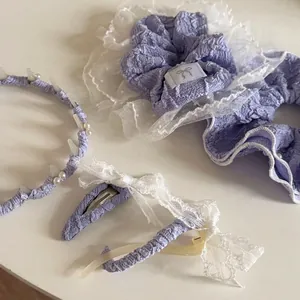 Collezione di Fermagli per Capelli Fascia Elastici in Tessuto di Pizzo Viola Dolce Con Künstliche Perle Sintetiche Fiocco Accessori Eleganti per Capelli da Donna