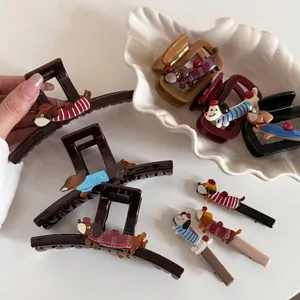 Schattige Cartoon Teckel Hond Haarklem Stof Handgemaakte Puppy Haaraccessoire Voor Vrouwen Veelzijdige Achterhoofd Haarknot Haaienklem