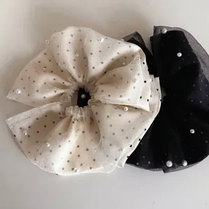 Chouchous Élégants en Organza à Pois Avec Fausses Künstliche Perles Élastiques Décoratifs pour Femmes Accessoires Cheveux Style Coréen