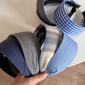 Blue and gray striped fabric wide headbands for women stylish daily hair accessories