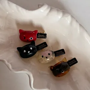 Pince à Cheveux Bec de Canard en Acétate Forme de Chat pour Femmes Style Français Fait à la Main Épingle à Cheveux Accessoire