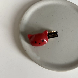 Barrette à cheveux ours rouge en acétate avec étiquette France Handmade pour fille