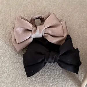 Large Satin Bowknot Hair Claw Clip Korean Elegant Solid Color Fabric Hair Clip For Women Daily Dating Accessories