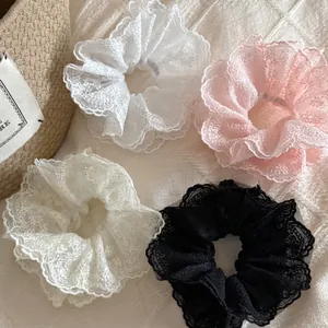 French Handmade Lace Multi-Layer Scrunchie Retro Elegant Mesh Ruffle Hair Tie High-End Styling Accessories For Women