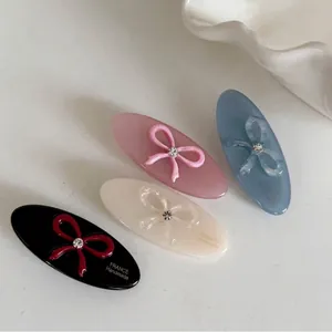Pince à Cheveux Nœud en Acétate Fait Main Forme Ovale Avec Strass Accessoires de Cheveux Élégants Style Coréen pour Femme Cadeau