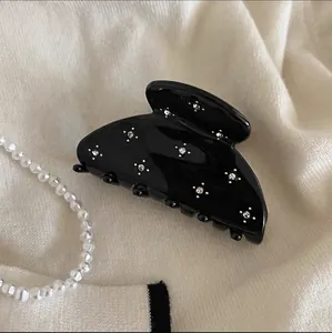 Elegant Acetate Star Rhinestone Hair Claw Clip For Women Vintage Marble Texture Shark Clip Half Up Styling Hair Accessories