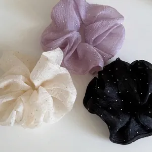 Elegant Chiffon Mesh Rhinestone Large Scrunchie For Women Fashion Organza Hair Tie Ponytail Holder Hair Accessories