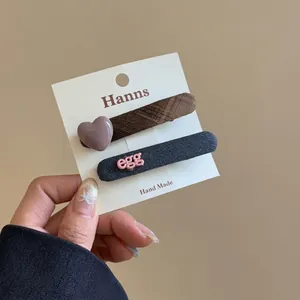 Lot de Barrettes à Cheveux en Tissu de Style Coréen Plaid Rayé Décoration Cœur Lettres Épingles à Cheveux Douces Faites à la Main Femme