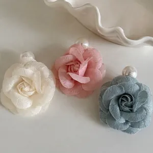 Elegant Camellia Flower Hair Clip With Imitation Artificial Pearl Sweet Fabric Lace Rose Hairpin For Women Fashion Hair Accessories