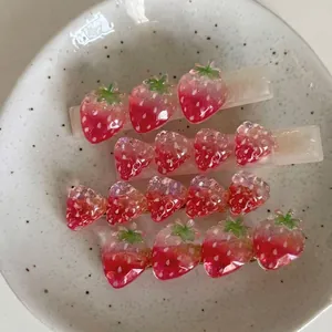 Pince à Cheveux en Acrylique Fraise et Cœur pour Femmes Rose Résine Fruit Bec de Canard Mode Y2K Accessoires Cheveux