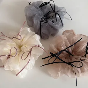 Balletcore Organza Ribbon Bow Scrunchie For Women Sweet French Retro Large Pleated Hair Tie Elegant Mesh Hair Accessories