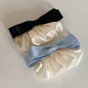 Elegant Satin Bow Pleated Hair Clip Contrast Color Ruffle Spring Clip For Women Korean Style Fashion Hair Accessories