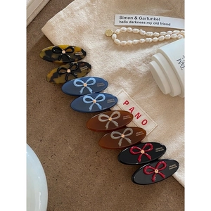French Style Acetate Oval Hair Clip For Women With Bow Rhinestone Decoration Handmade Fashion Daily Hair Accessories