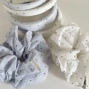 Women Polka Dot Padded Headband Fabric Sponge Thick Hairband Vintage Retro Style Rhinestone Hair Accessories For Office Girls