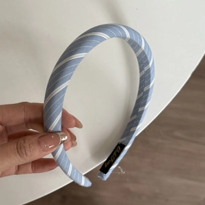 Blue striped fabric headband in Korean minimalist style for elegant hair styling