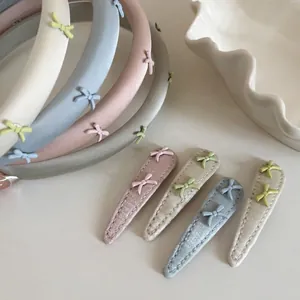 Sweet Fabric Bow Headband Handmade Ribbon Hair Clips For Women Elegant Morandi Color Hair Band Daily Hair Accessories