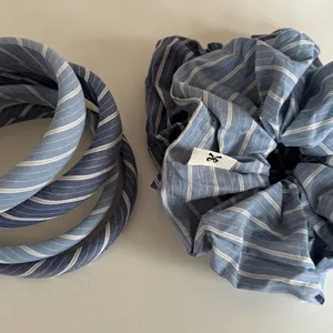 Korean Style Minimalist Striped Fabric Scrunchie And Headband Set Preppy Style Blue White Stripe Hair Ties For Women Hair Accessories