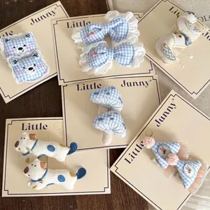 Lot de 10 jolies barrettes pour filles avec motif à carreaux bleu, ours et chiot