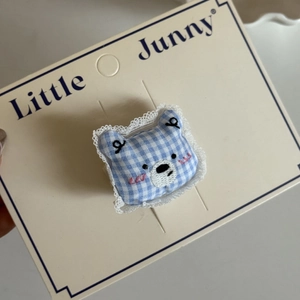 Pince à cheveux ours à carreaux bleus avec dentelle pour petites filles et bébés