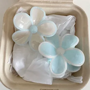 Sweet jelly color flower hair claw clips set in blue and white with glossy finish