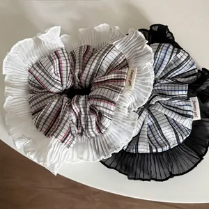 French Plaid Mesh Patchwork Large Scrunchies Fabric Plaid Hair Ties Elastic Hair Bands Sweet Girl Ponytail Holder Headwear For Women