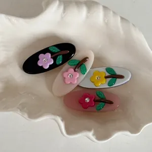 Süß Strass Blume Oval Haarklammer Für Damen Mädchen Acetat Gelee Farbe Floral Entenschnabel Clip Niedlich Haarnadel Zubehör
