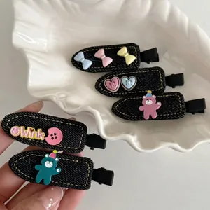 Sweet Denim Fabric Hair Clip For Women Girls Preppy Style Bow Duckbill Clip Cartoon Bear Heart Decor Fashion Hair Accessories
