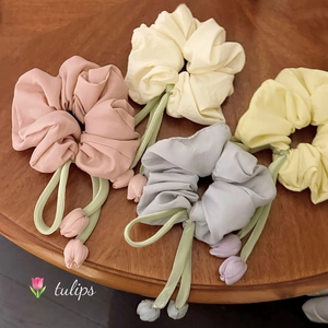 Chouchous Tulipe Fait à la Main Élastiques Cheveux en Tissu Avec Pendentif Ruban Support Queue de Cheval Doux Accessoires Cheveux Femme