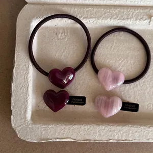 Korean Style Acetate Heart Hair Clip And Hair Rope For Women Fashion Handmade Duckbill Side Fringe Clip Sweet Hair Accessories