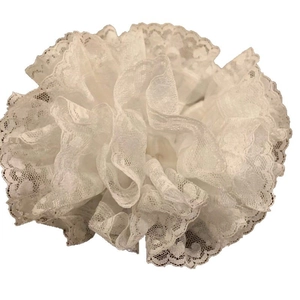 Elegant white double-layered lace organza scrunchie with polka dot hollow embroidery