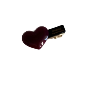 Glossy cherry pink heart hair clip with gold France Handmade lettering on a black base