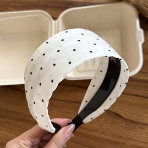 Wide black and white polka dot headband for women with non-slip hair teeth design