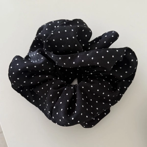 French style black and white polka dot scrunchie made of premium pleated chiffon fabric