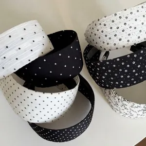 Women Wide Fabric Headband Vintage Black White Polka Dot Floral Star Pattern Non-Slip Hair Hoop Fashion Hair Accessories