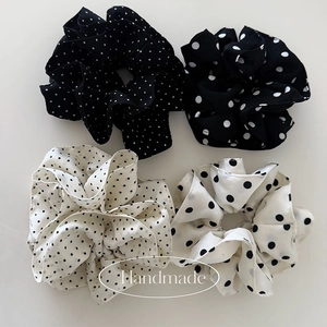 French Style Polka Dot Floral Cloth Scrunchies For Women Large Elastic Hair Ties Elegant Fabric Hair Accessories For Daily Use