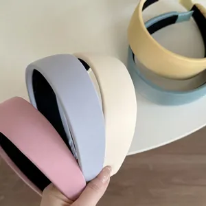 Retro Satin Padded Wide Headband For Women High Cranial Top Thick Sponge Hair Band Solid Color Elegant Hair Hoop Accessories