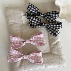 Gingham Karo Schleife Haarspange Süßer Stoff Handgefertigt Entenschnabel Clip Für Damen Täglich Einfach Vielseitig Haarschmuck