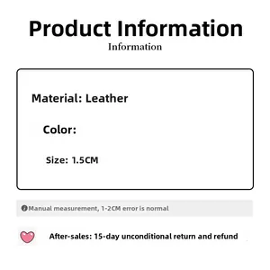 Detailspezifikation zeigt 1,5 cm breites Ledermaterial und Größeninformationen