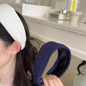 Gepolstertes breites Stirnband-Set mit Strickstruktur und Knotendesign für Damen