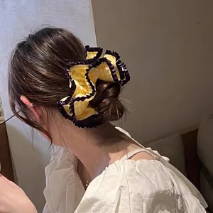 Chouchou à Cheveux à Carreaux Style Coréen Doux En Tissu Vichy Bordure Dentelle Grand Élastique à Cheveux Pour Femmes Filles Accessoire Quotidien