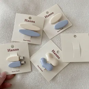 Fatto a Mano Clip per Capelli in Resina a Forma di Cuore e Ovale Blocchi di Colore Blu Crema Bianco Accessori per Capelli da Donna